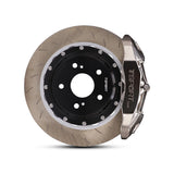 A front view of TTSPORT chrome racing-grade 4-piston front wheel big brake kit for pro racing teams.