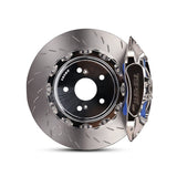 A front view of TTSPORT chrome racing-grade 6-piston front wheel big brake kit for pro racing teams.