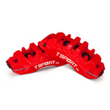 Detailed view of the 6 pistons with dust boot inside a TTSPORT EB6 forged brake caliper.