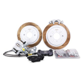 Complete TTSPORT Honda Fit/Jazz rear wheel brake kit, showing the floating calipers, slotted rotor, performance pads, and steel-braided brake lines.