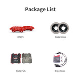 Unboxing the complete TTSPORT Toyota Land Cruiser and Prado rear wheel big brake kit, including all components: calipers, rotors, pads, and brake line.