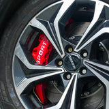 A red TTSPORT SL8 8-piston big brake kit is installed on the 19" front wheel.