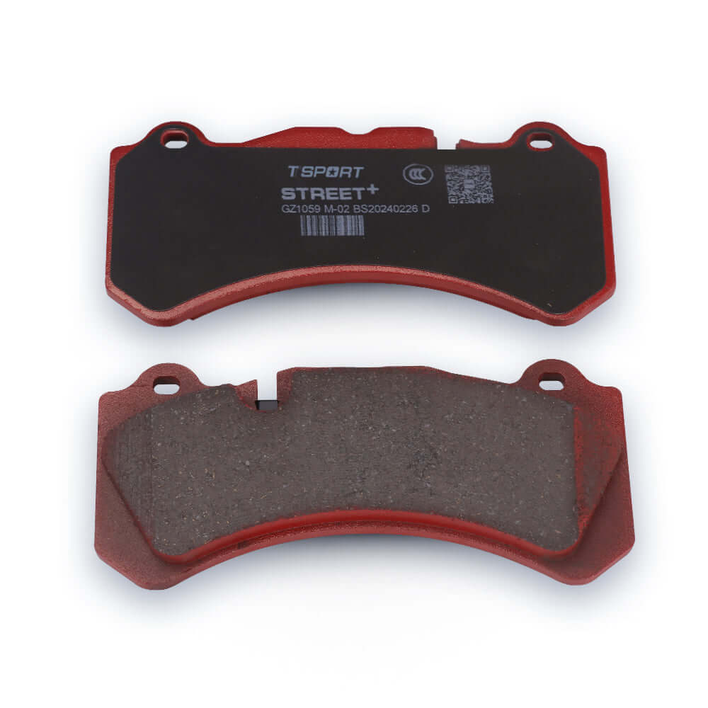 A set of TTSPORT 02 high-performance and wear-resistant brake pads with ceramic formula on a white background, designed for street performance cars.