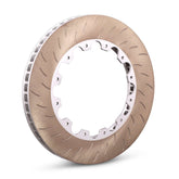 Two-piece ventilated brake rotors with a slotted design.