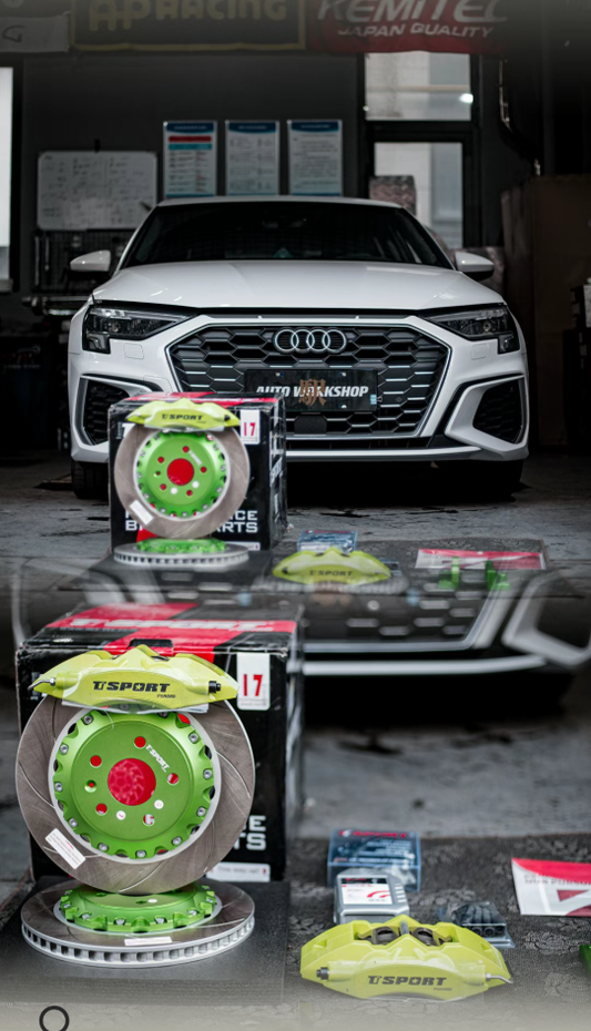 Audi A3 front wheel fitted with a TTSPORT Classic 5430 forged four-piston big brake caliper