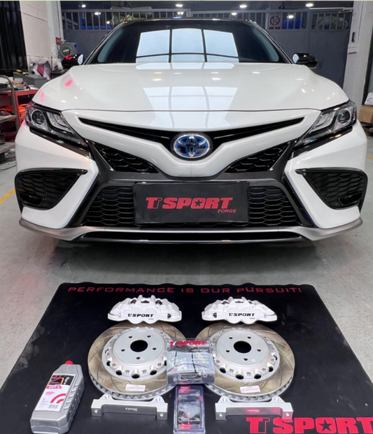 Toyota Camry front wheel fitted with a TTSPORT Classic 5410 big brake kit caliper and rotor