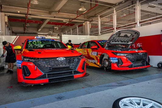 Chery Arrizo 8 CTCC race cars from Taihe Bawanglong team staged on the grid at Ningbo International Circuit
