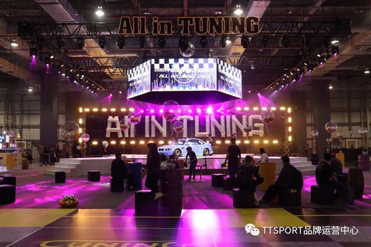 TTSPORT booth in its signature red colorway at the 2021 AIT tuning show in Dongguan, China