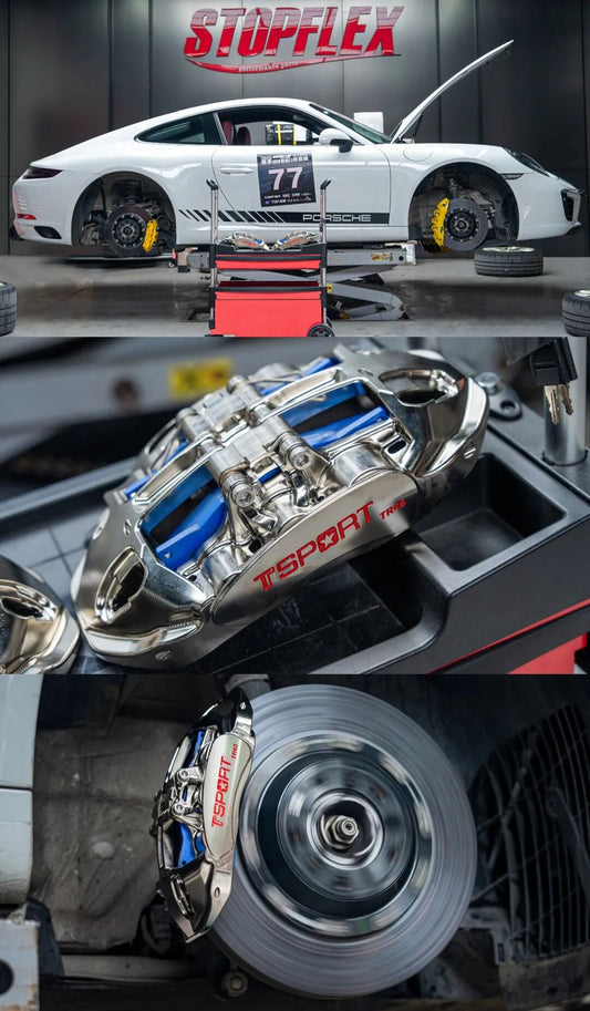 Porsche 911 track car fitted with the TTSPORT TR65 six-piston forged brake caliper