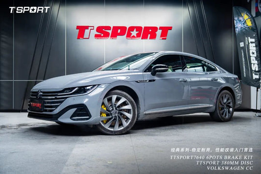 Volkswagen CC front wheel fitted with TTSPORT Classic Series 7640 six-piston big brake kit