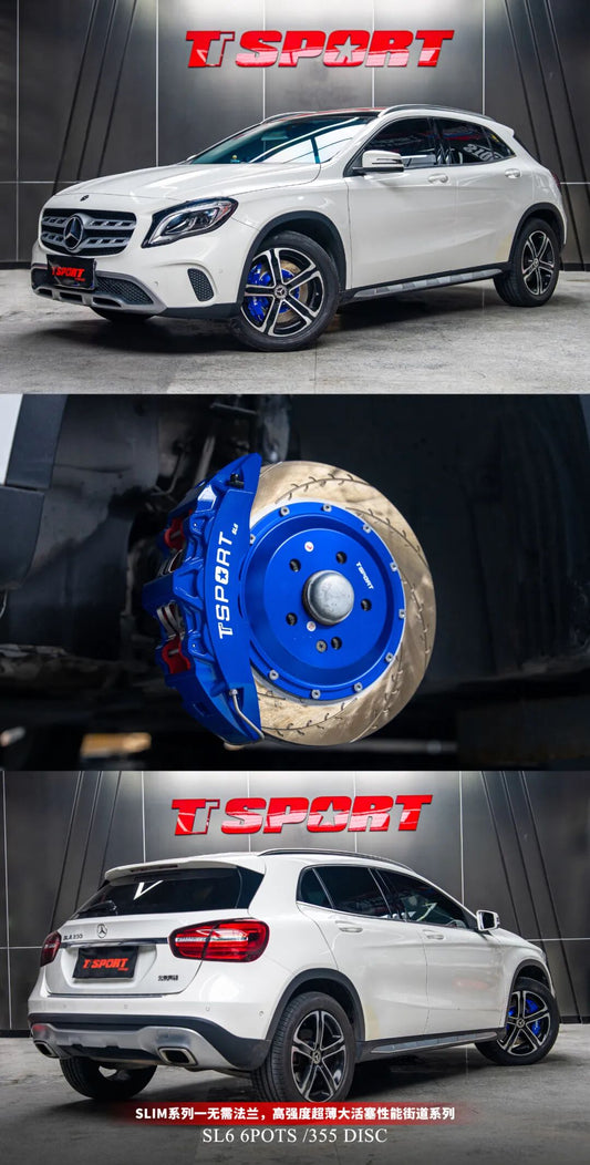 Mercedes-Benz GLA front wheel fitted with a TTSPORT SL6 six-piston big brake kit behind the factory 18-inch wheel