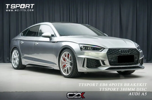 Audi A5 front wheel with TTSPORT Evolution EB6 six-piston big brake caliper installed
