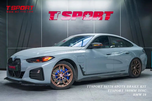 BMW i4 fitted with a TTSPORT Classic Series 8657S six-piston front big brake kit and 380mm rotor