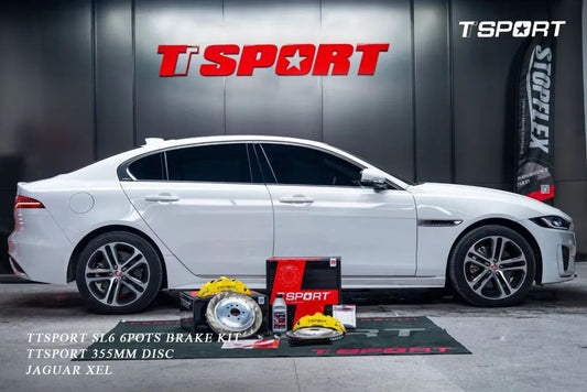 Jaguar XEL with TTSPORT SL6 six-piston big brake kit installed behind the factory 18-inch wheel