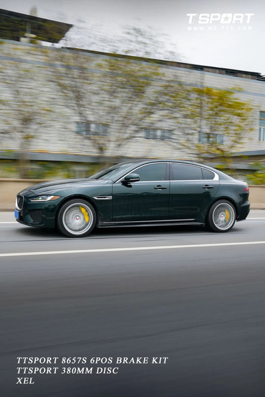 Jaguar XEL fitted with TTSPORT Classic 8657S six-piston big brake kit behind the factory 19-inch wheel