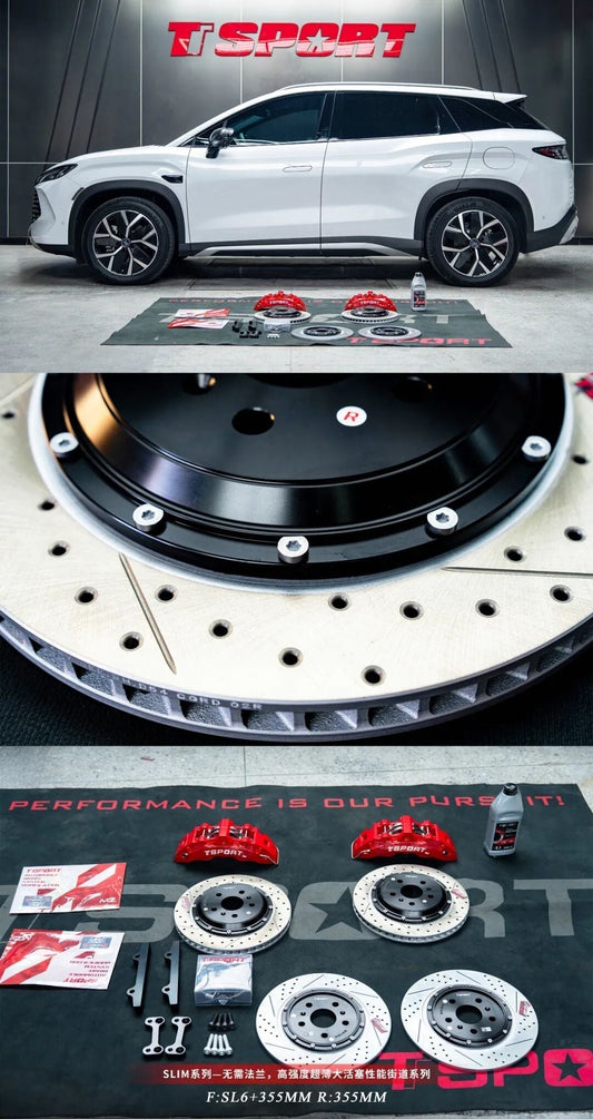 BYD Song L DM-i fitted with TTSPORT SL6 six-piston big brake kit behind the stock 18-inch wheel