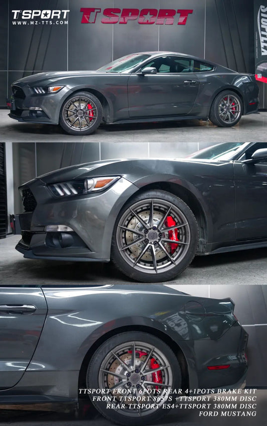 Ford Mustang fitted with a TTSPORT front six-piston, rear four-piston big brake kit behind 19-inch wheels