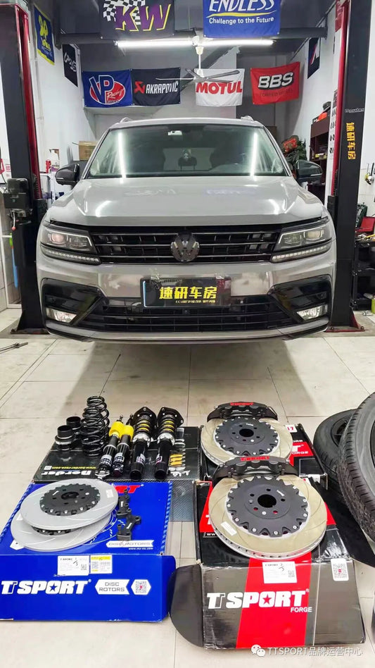 Volkswagen Tiguan fitted with TTSPORT 8703 six-piston front big brake kit behind 20-inch wheel
