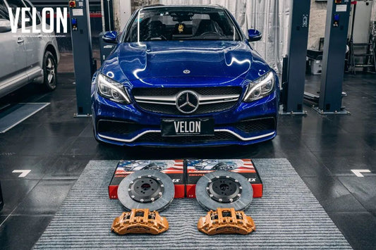 Mercedes-Benz C63 AMG fitted with a genuine AMG SLS six-piston caliper and TTSPORT carbon-ceramic front rotor