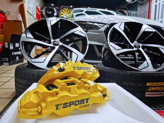 Audi A3 fitted with an 18-inch wheel over a TTSPORT Classic 5410 forged four-piston big brake kit