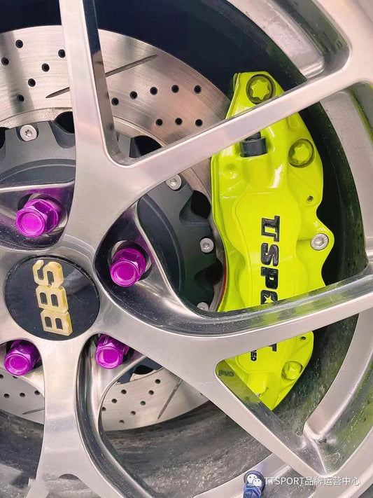 Audi A3 fitted with a TTSPORT front six-piston big brake kit behind an 18-inch wheel