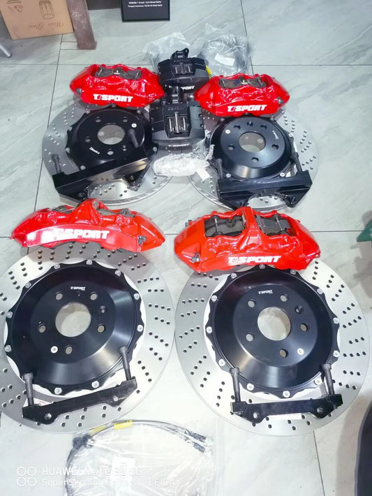 Tesla Model X fitted with TTSPORT Racing 8703S front six-piston big brake kit behind 20-inch wheel