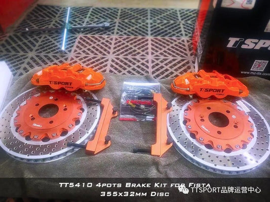 Hyundai Fesita fitted with an orange TTSPORT Classic 5410 forged four-piston big brake kit behind an 18-inch wheel