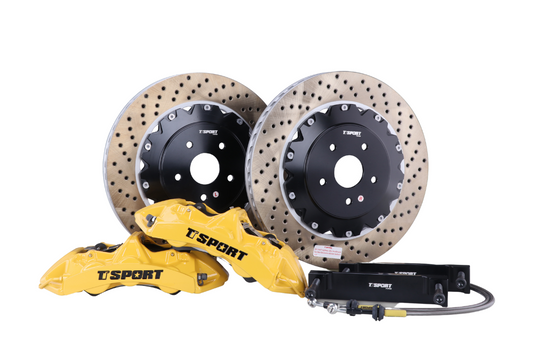 Tesla Model 3 fitted with the TTSPORT Slim 8703S big brake kit behind the factory wheel