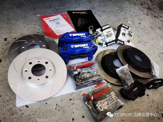 Honda Jazz front axle fitted with a TTSPORT direct-mount four-piston caliper kit