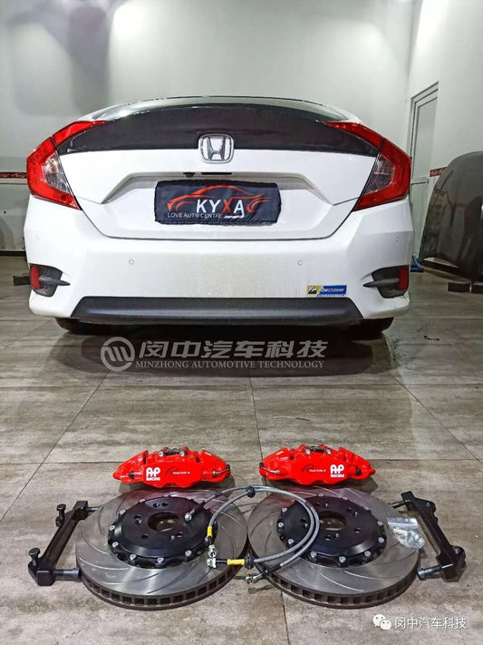 10th-generation Honda Civic front wheel fitted with AP9540 caliper and TTSPORT 355mm slotted rotor