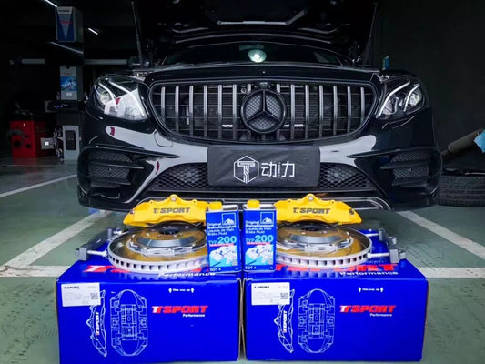 Mercedes-Benz E300 fitted with TTSPORT 8657 six-piston big brake kit behind a 19-inch wheel