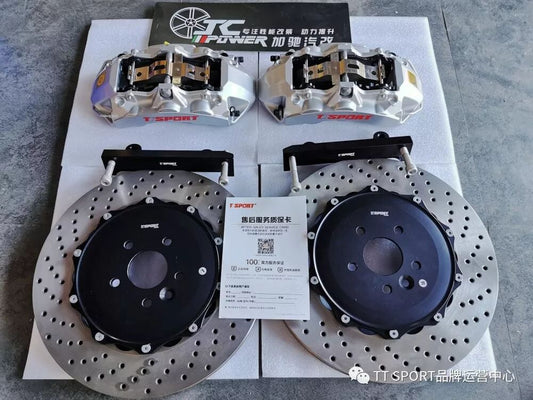 Jaguar XFL fitted with TTSPORT Racing 8703 six-piston caliper and 380mm drilled rotor behind the 19-inch OEM wheel