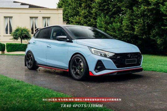Hyundai i20N fitted with TTSPORT TR40 four-piston racing big brake kit and 330mm rotor
