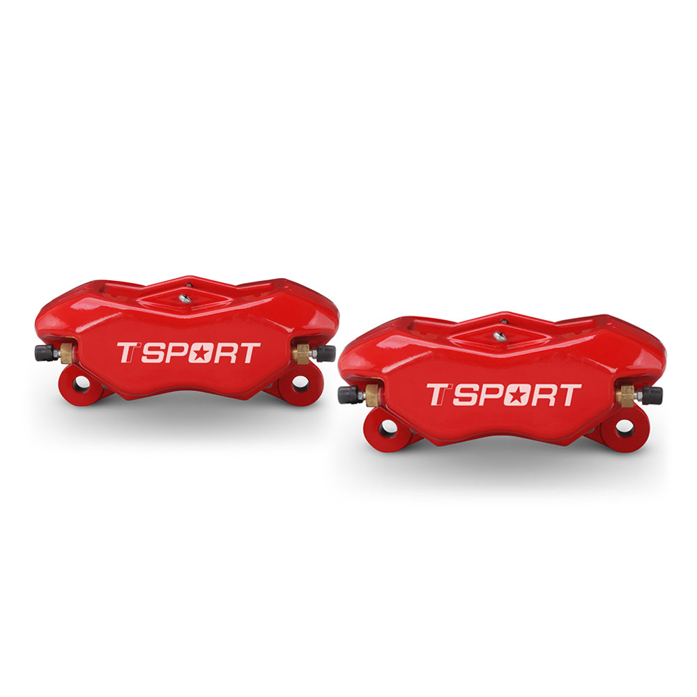 Detailed view of the 4 racing pistons inside the two TTSPORT DRT4 drift racing forged brake calipers.