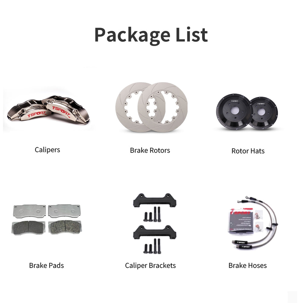 Unboxing the complete TTSPORT DRT6 drift brake kit, including all components: calipers, rotors, pads, brake line, and mounting hardware.