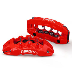 Detailed view of the 8 pistons with dust boot inside a TTSPORT EB8 forged brake caliper.