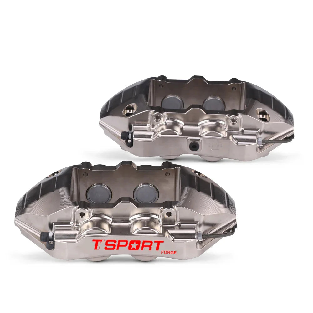 Detailed view of the 4 racing pistons inside a TTSPORT EMB4 monoblock brake caliper.