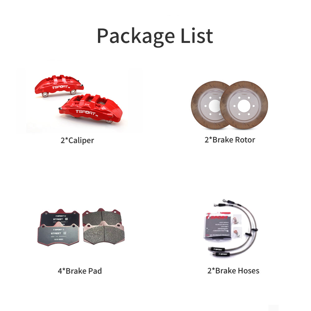 Complete TTSPORT OR6 brake upgrade kit for Ford Ranger & Raptor, including calipers, rotors, pads, and hoses.