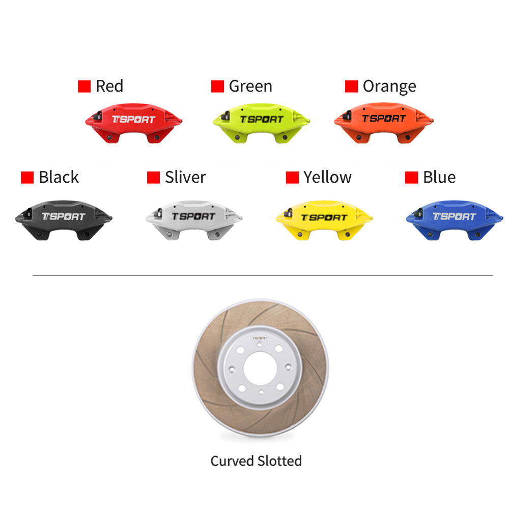 Customization options for the TTSPORT Suzuki Jimny front wheel brake kit, featuring available caliper colors (red, blue, green, orange), rotor designs (slotted).