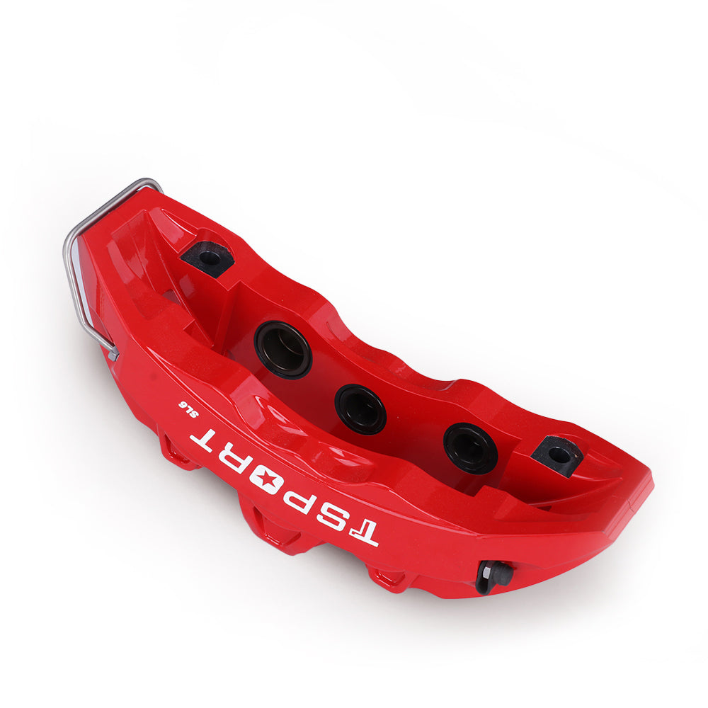 Detailed view of the 6 pistons with dust boot inside a TTSPORT SL6 forged brake caliper.