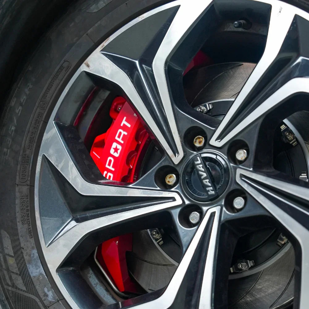 A red TTSPORT SL8 8-piston big brake kit is installed on the 19" front wheel.