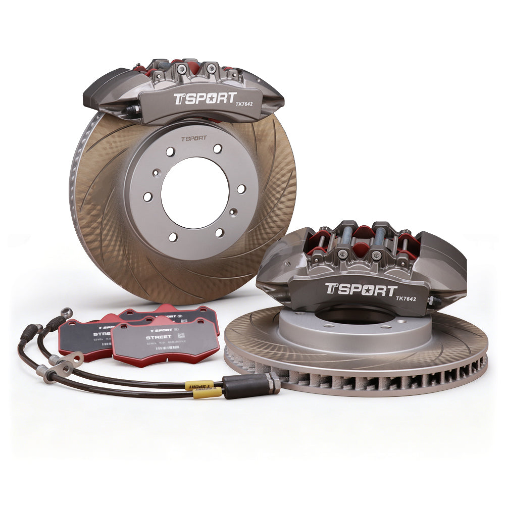 Full front brake upgrade kit TTSPORT 7642TK with pads and lines for Toyota LC300 & Lexus LX600.