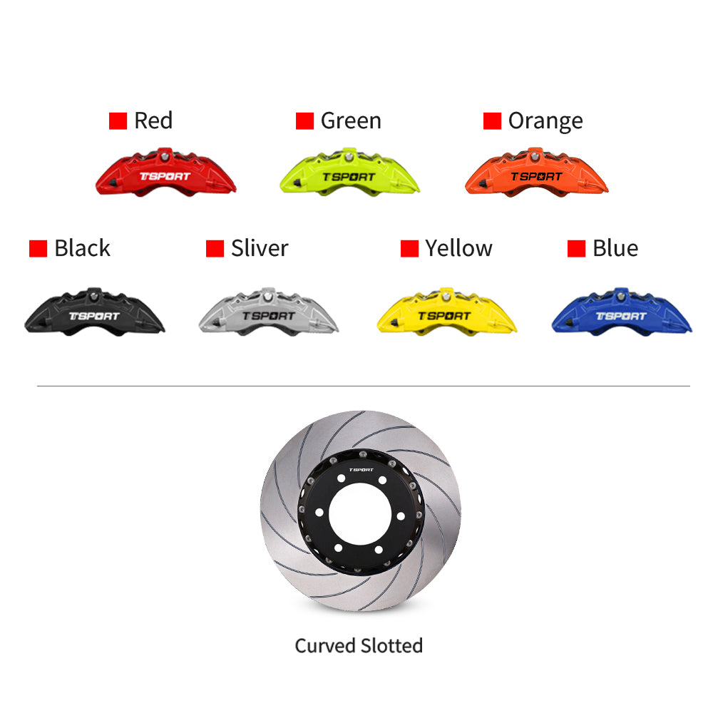 Customization options for the TTSPORT Toyota Land Cruiser 200 front wheel brake kit, featuring available caliper colors (red, blue, green, orange), rotor designs (slotted).