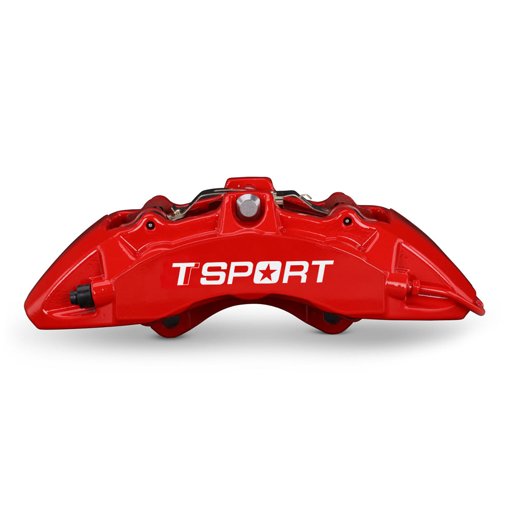 Detailed view of the 6 pistons with dust boot inside a TTSPORT Toyota Tundra & Sequoia front wheel forged brake caliper.