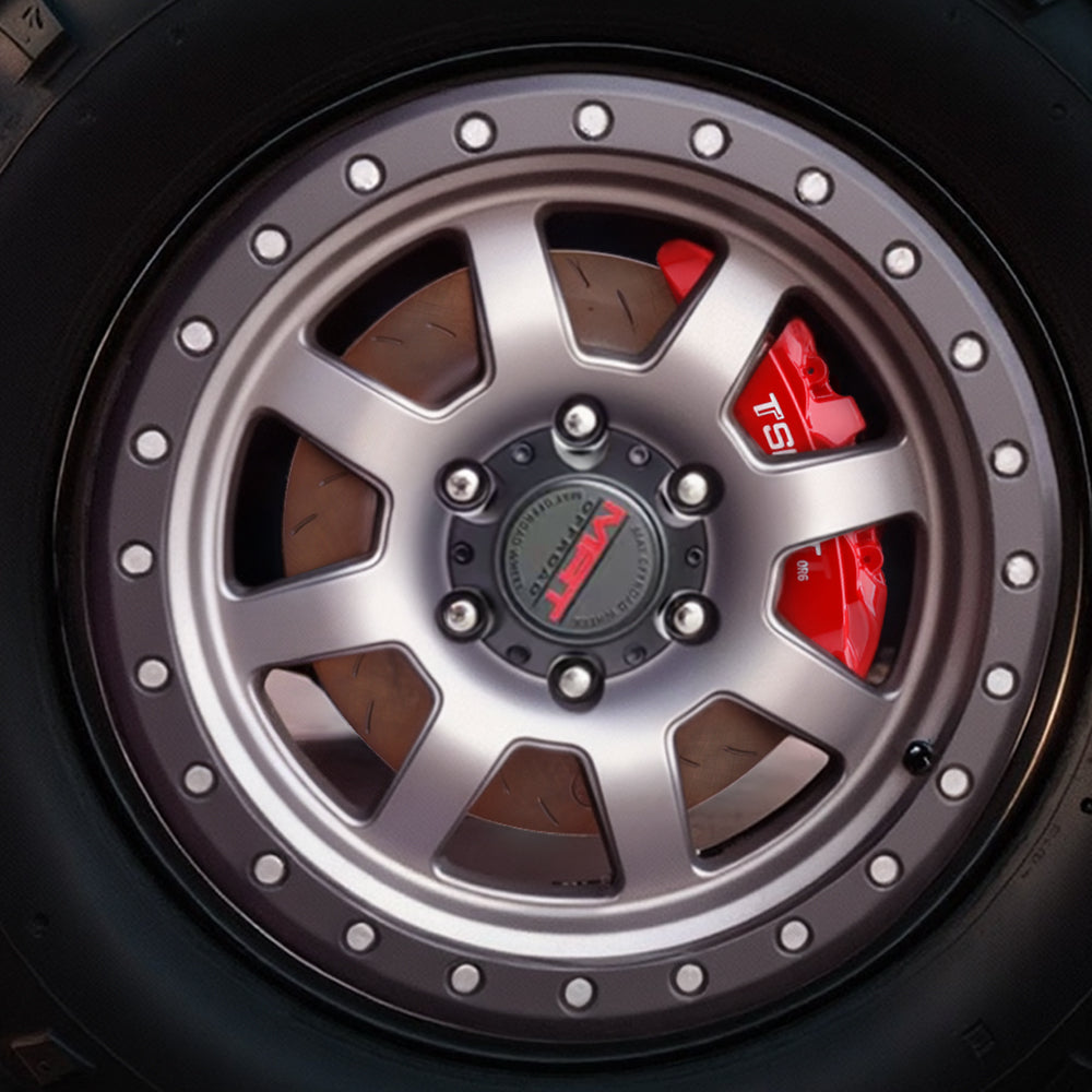 TTSPORT OR6 6-piston off-road big brake kit installed on Toyota Tundra (XK70) & Sequoia (XK80) front wheel.