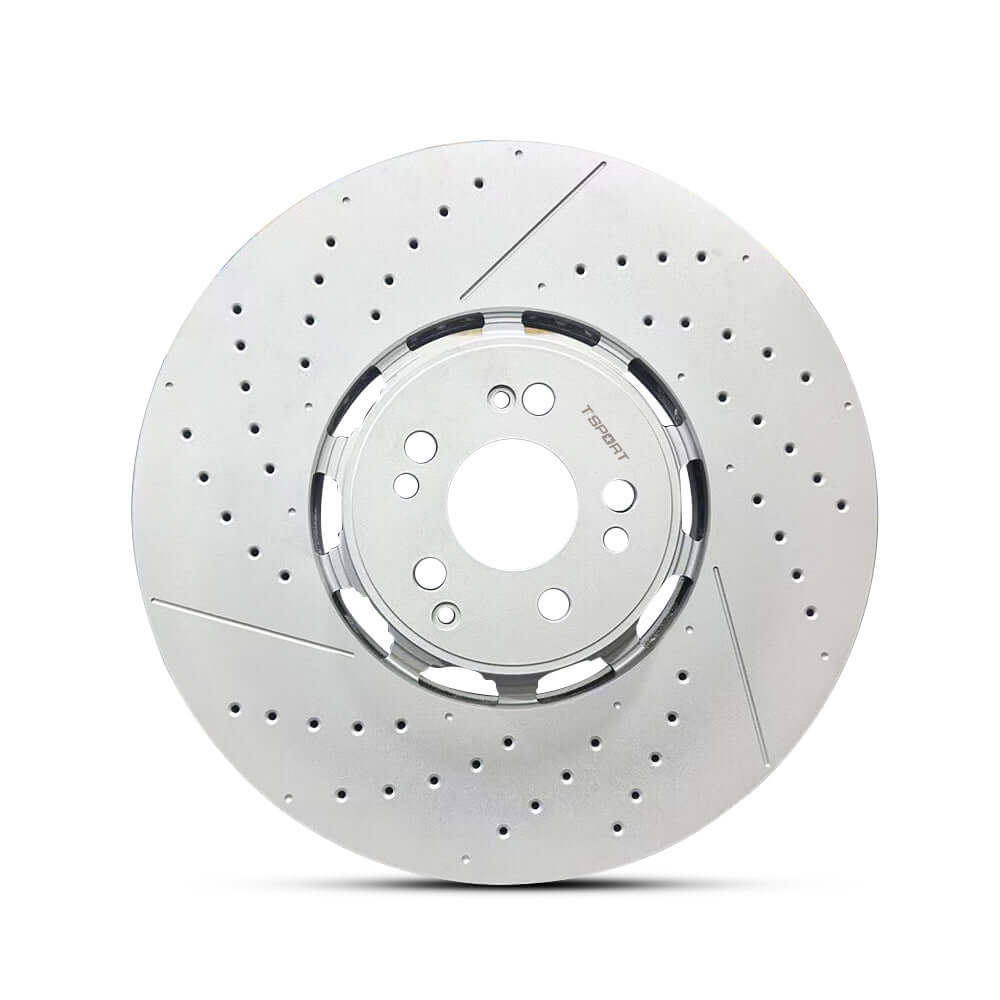 TTSPORT front wheel drilled and slotted brake rotor, an OEM replacement for Mercedes G-class G500.