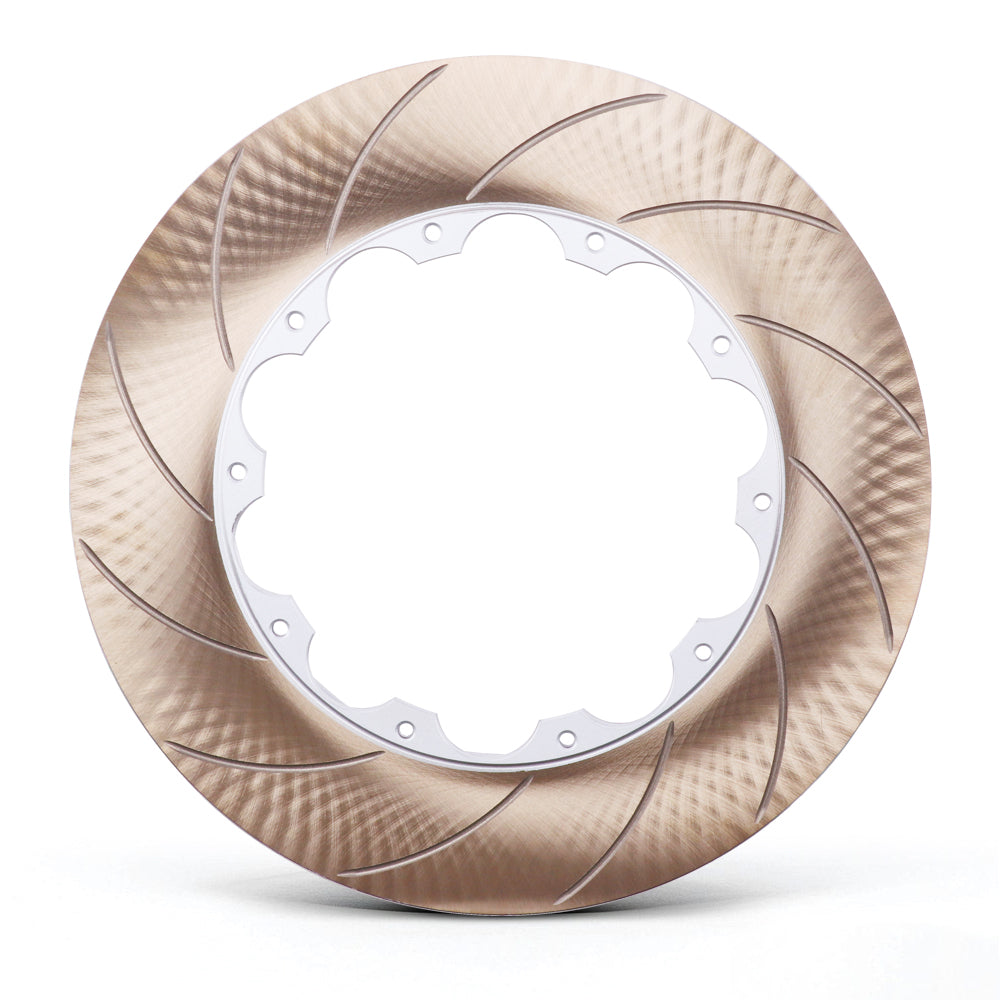 Close-up of a TTSPORT two-piece slotted ventilated steel brake rotor, highlighting the performance design.